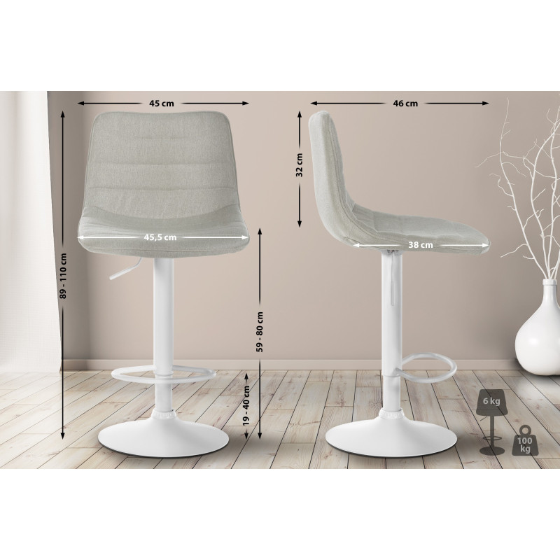 Tabouret de bar Lex, tissu blanc crème