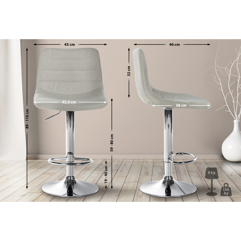 Tabouret de bar Lex, tissu, chrome crème