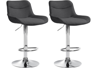 Lot de 2 tabourets de bar Vonore, tissu, chrome, gris foncé