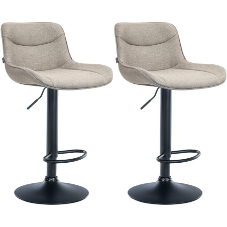 Lot de 2 tabourets de bar Vonore, tissu, noir/taupe
