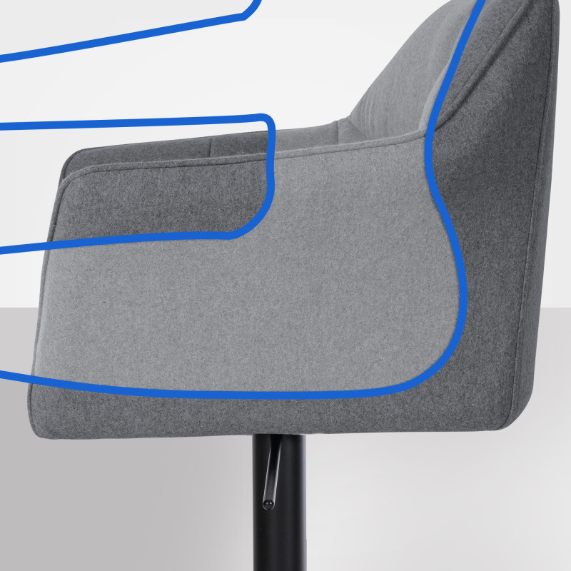 Sgabello da bar Damaso B, feltro grigio