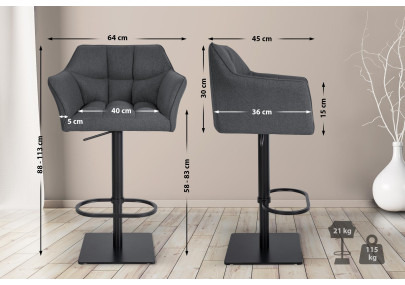 Taburete de bar Damaso B, fieltro gris