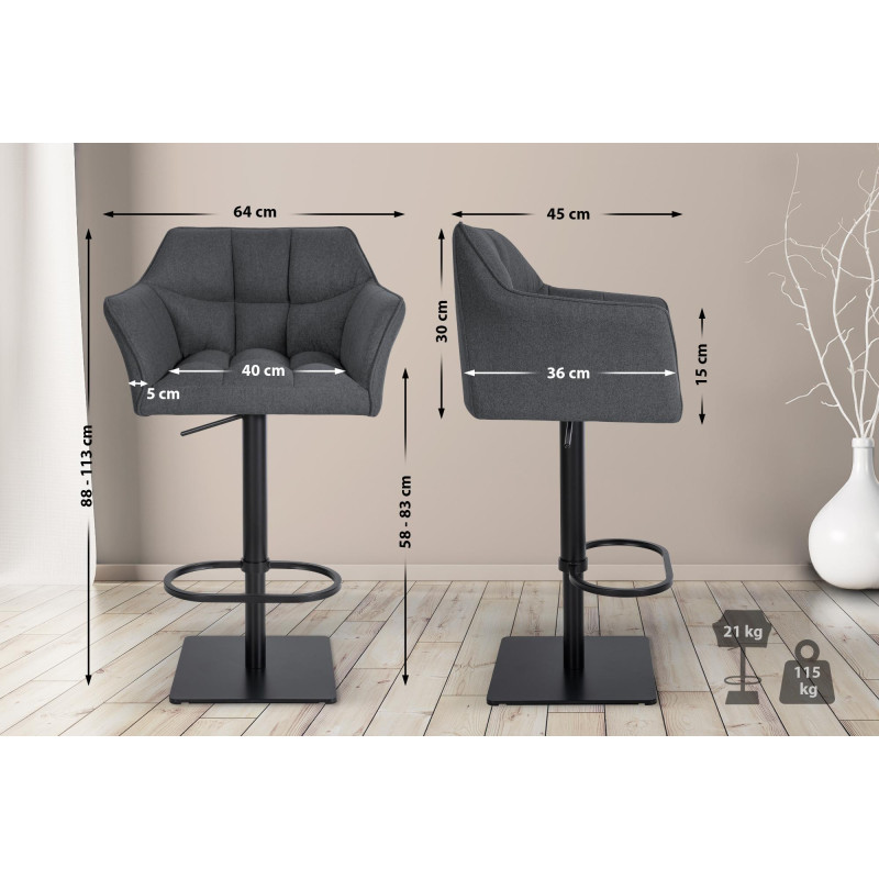 Taburete de bar Damaso B, fieltro gris