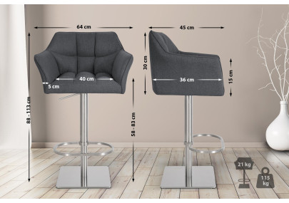 Taburete de bar Damaso E, fieltro gris