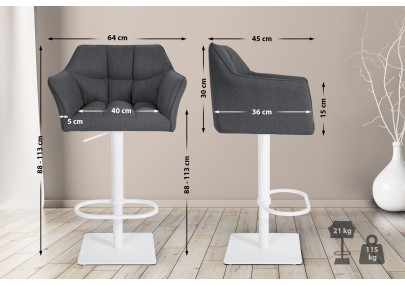 Tabouret de bar Damaso W en feutre gris