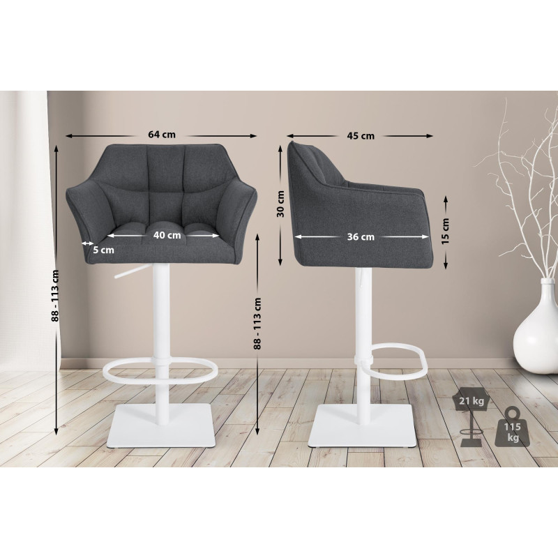 Taburete de bar Damaso W de fieltro, gris