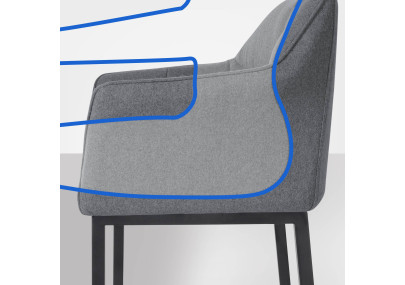 Taburete de bar Damaso B de fieltro con estructura de 4 patas, gris