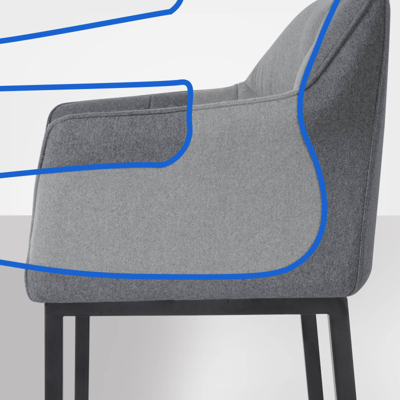 Sgabello da bar in feltro Damaso B con struttura a 4 gambe, grigio