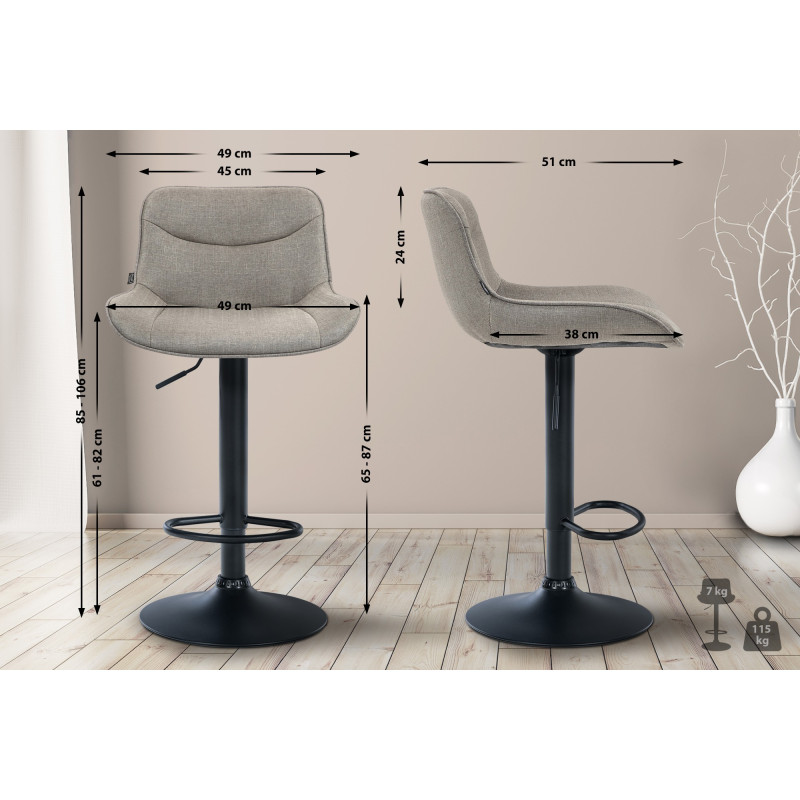 Lot de 2 tabourets de bar Vonore, tissu, noir/taupe