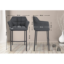 Sgabello da bar in feltro Damaso B con struttura a 4 gambe, grigio