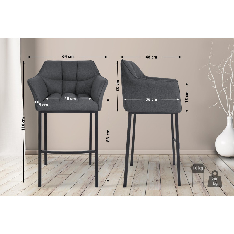 Tabouret de bar Damaso B en feutre gris à 4 pieds