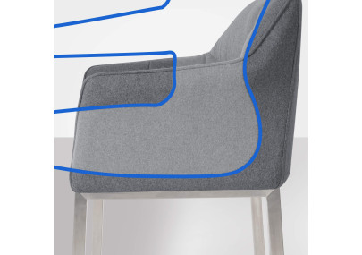 Taburete de bar Damaso E de fieltro con estructura de 4 patas, gris