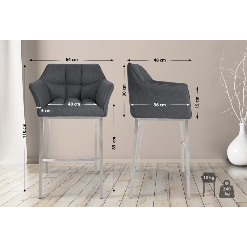 Tabouret de bar Damaso E en feutre avec piètement à 4 pieds gris