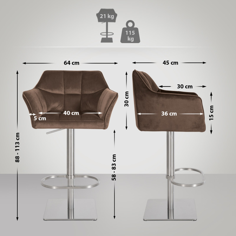 Tabouret de bar Damaso E, velours, marron