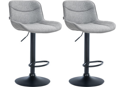 Lot de 2 tabourets de bar Vonore, tissu, noir et gris