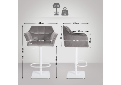 Tabouret de bar Damaso W en velours gris