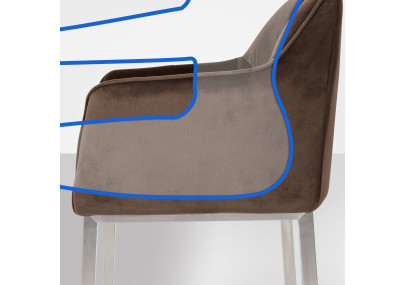 Tabouret de bar Damaso E en velours marron, piètement à 4 pieds