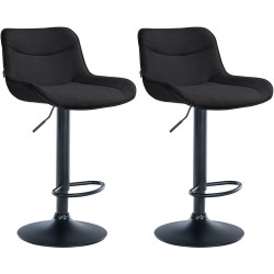 Lot de 2 tabourets de bar Vonore, tissu, noir