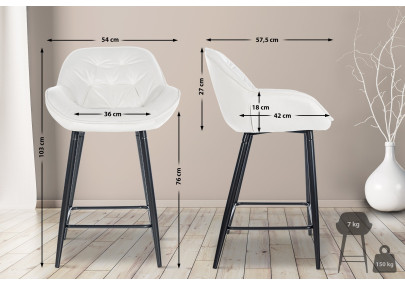 Sgabello da bar Gibson 76 in velluto, bianco crema