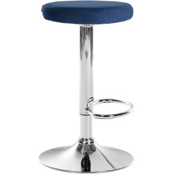 Tabouret de bar en velours Ponte, chromé bleu