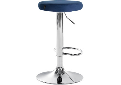 Tabouret de bar en velours Ponte, chromé, bleu