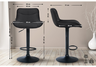 Lot de 2 tabourets de bar Vonore, tissu, noir