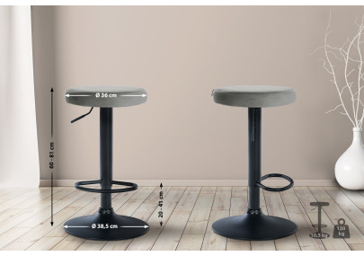 Tabouret de bar en velours Ponte, noir et gris