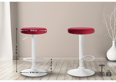 Tabouret de bar en velours Ponte, blanc/rouge