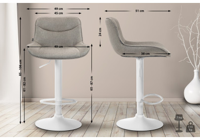 Ensemble de 2 tabourets de bar Vonore, tissu blanc/taupe