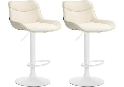 Lot de 2 tabourets de bar Vonore, tissu, blanc/crème
