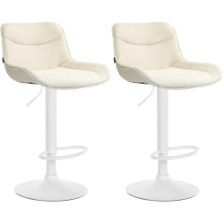 Lot de 2 tabourets de bar Vonore, tissu, blanc/crème