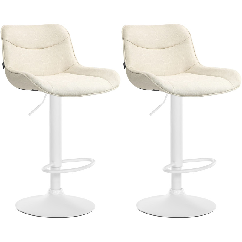 Lot de 2 tabourets de bar Vonore, tissu, blanc/crème