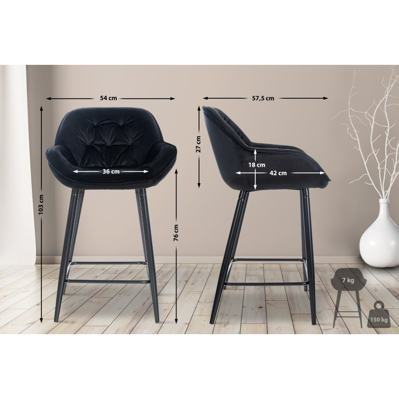 Sgabello da bar Gibson 76 in velluto, nero