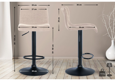 Tabouret de bar en tissu Branford, couleur crème