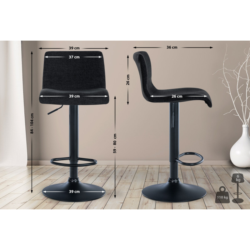 Tabouret de bar Branford, tissu noir