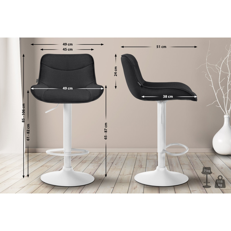 Ensemble de 2 tabourets de bar Vonore, tissu blanc noir