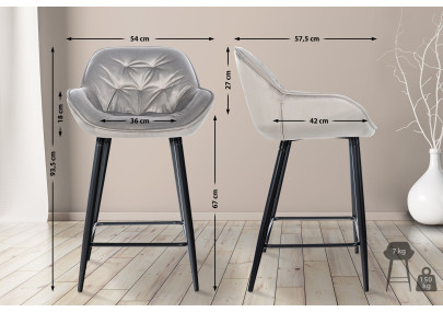 Set di 2 sgabelli da bar Gibson in velluto, grigio