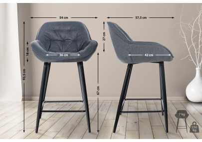 Juego de 2 taburetes de bar Gibson, tapizados en tela gris.