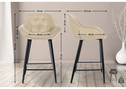 Conjunto de 2 banquetas de bar Gibson, tecido creme.