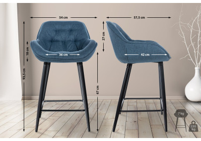 Juego de 2 taburetes de bar Gibson, tapizados en tela, azules