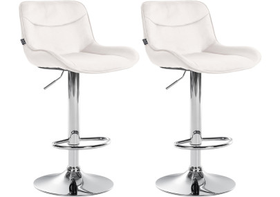 Ensemble de 2 tabourets de bar Vonore, velours, chrome, crème