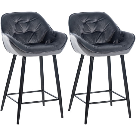 Ensemble de 2 tabourets de bar Gibson 76 en velours gris foncé