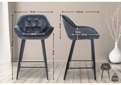 Ensemble de 2 tabourets de bar Gibson 76 en velours gris foncé