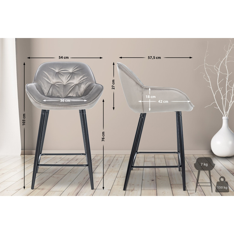 Set di 2 sgabelli da bar Gibson 76, grigio velluto
