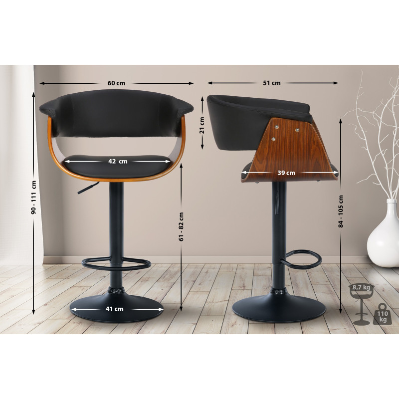 Tabouret de bar Vestal, similicuir, noyer/noir