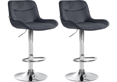 Lot de 2 tabourets de bar Vonore, velours, chrome, noir