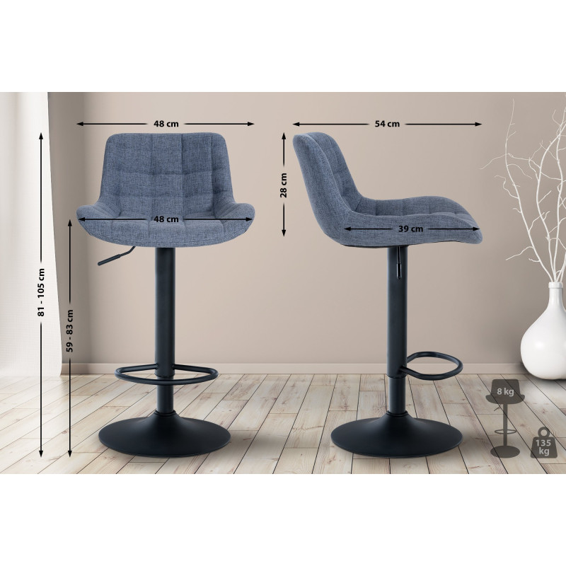 Set di 2 sgabelli da bar Tover, tessuto, blu