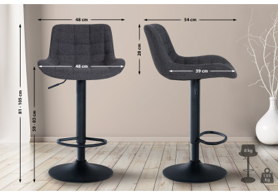 Lot de 2 tabourets de bar Tover, en tissu, noirs