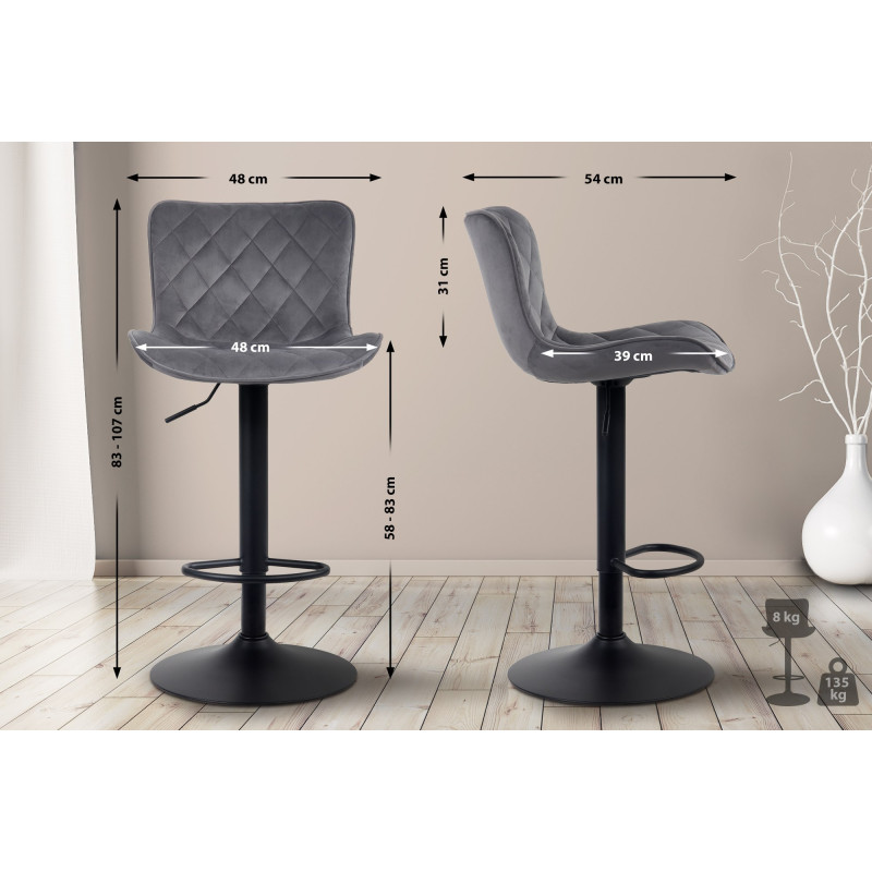 Ensemble de 2 tabourets de bar Emma en velours gris foncé