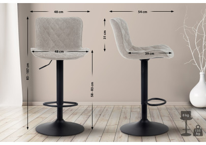 Ensemble de 2 tabourets de bar Emma, tissu taupe